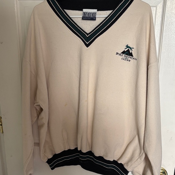 vantage club collection Other - CHANEL Cream V-Neck Sweater with Dark Green & Black Trim and Embroidered Logo
